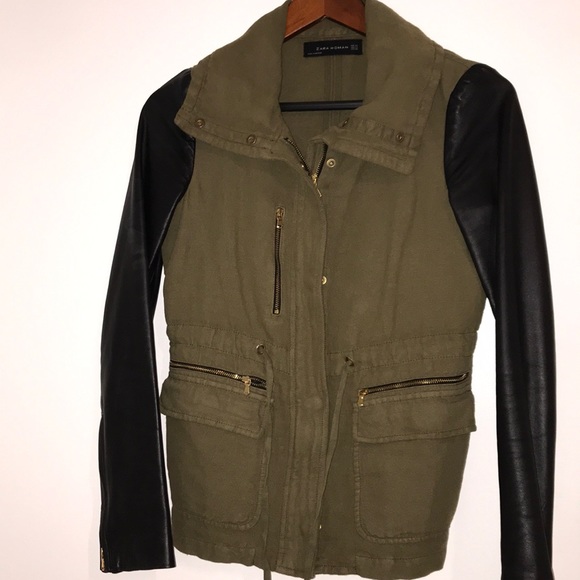 Zara Jackets & Blazers - Military Lamb Sleeve leather jacket - XS - Zara